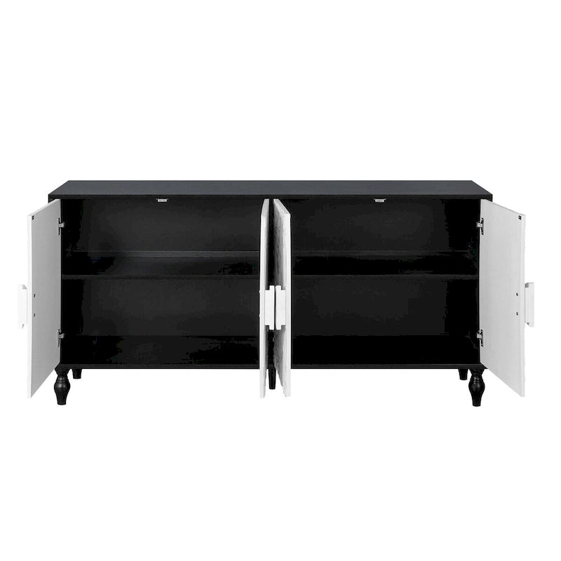 Sideboard with Carved Symmetrical Doors and Adjustable Shelves, TV Stand Compatible