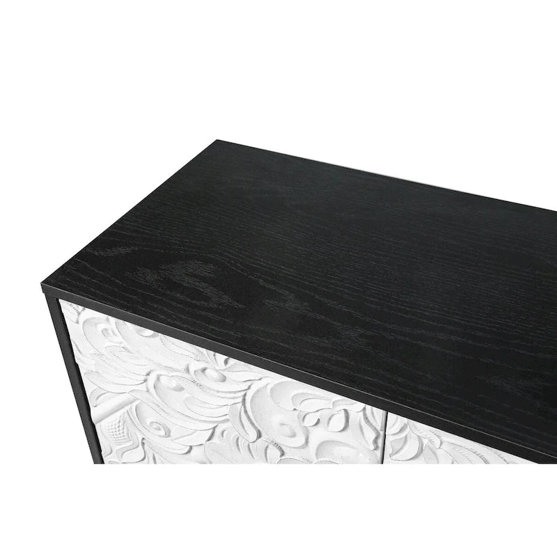 Sideboard with Carved Symmetrical Doors and Adjustable Shelves, TV Stand Compatible