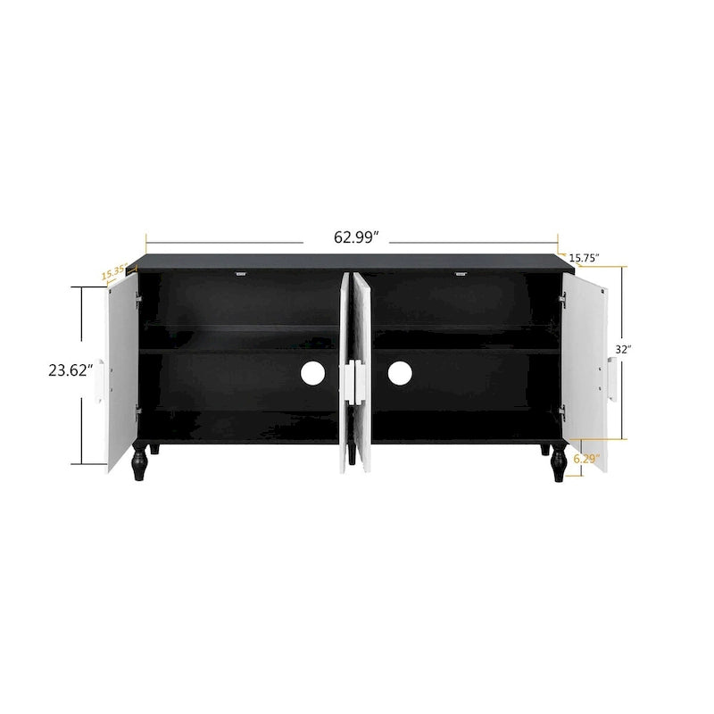 Sideboard with Carved Symmetrical Doors and Adjustable Shelves, TV Stand Compatible