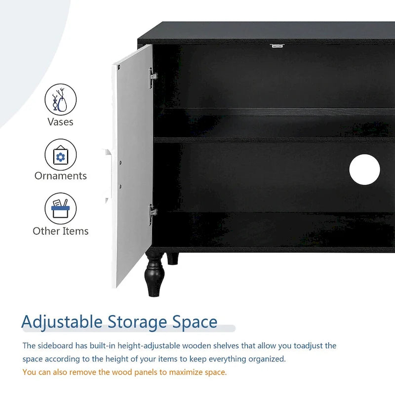 Sideboard with Carved Symmetrical Doors and Adjustable Shelves, TV Stand Compatible