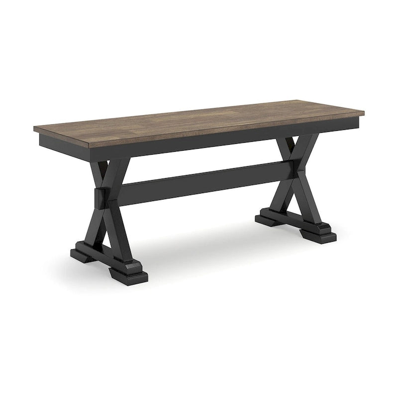 Modern Farmhouse Dining Bench with Two-Tone Finish, 48W x 16D x 19.25H Inches