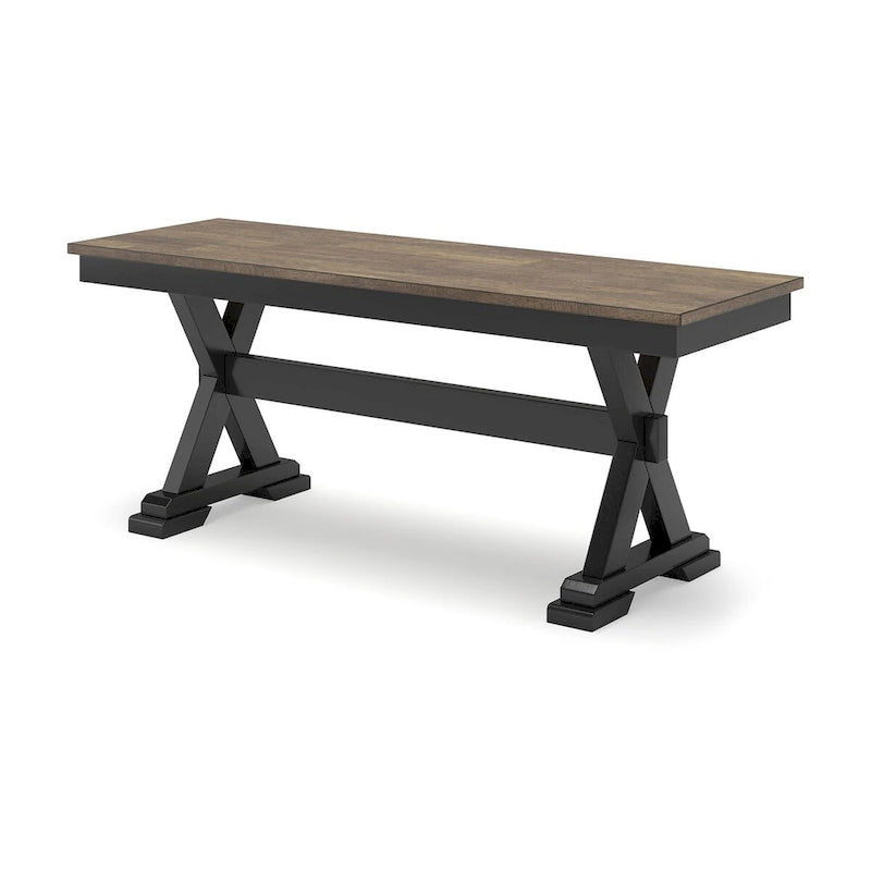 Modern Farmhouse Dining Bench with Two-Tone Finish, 48W x 16D x 19.25H Inches