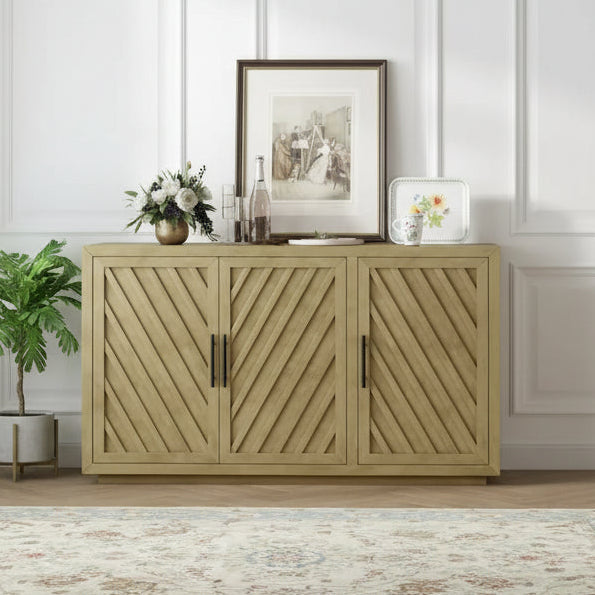 3-Door Sideboard with Adjustable Shelves and Black Handles