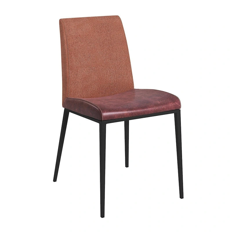 Set of 2 Brown and Rust Dining Chairs with Stainless Steel Frame