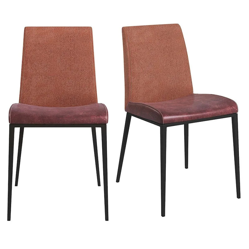 Set of 2 Brown and Rust Dining Chairs with Stainless Steel Frame