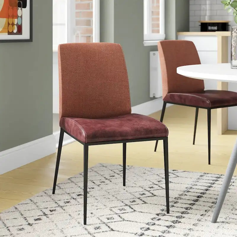 Set of 2 Brown and Rust Dining Chairs with Stainless Steel Frame
