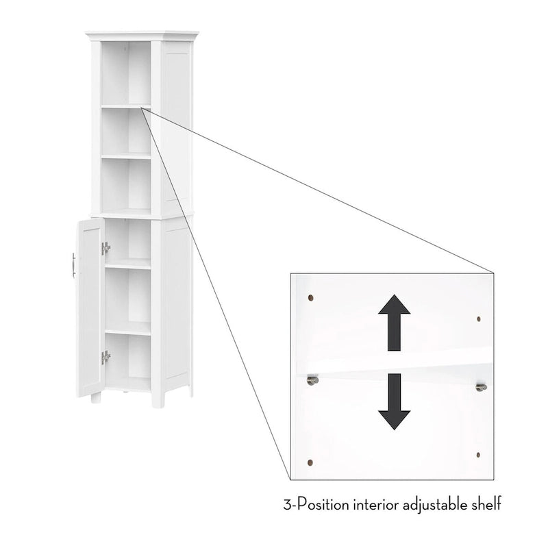 Tall Narrow Bathroom Cabinet with Open Shelves and Enclosed Storage, White