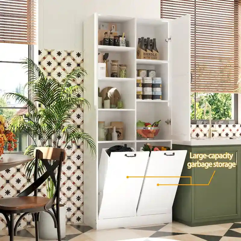 White Multi-Function Storage Cabinet with Rotating Drawers and Glass Accents