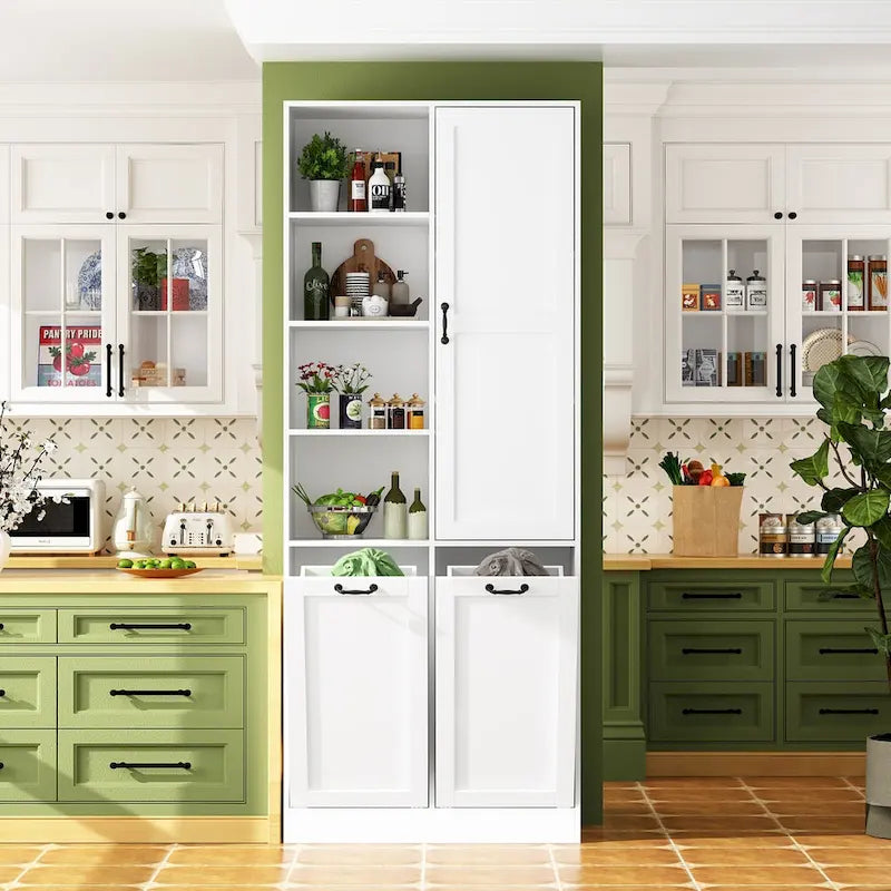 White Multi-Function Storage Cabinet with Rotating Drawers and Glass Accents