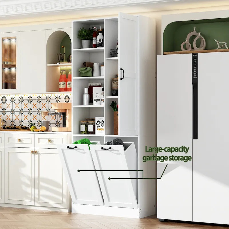 White Multi-Function Storage Cabinet with Rotating Drawers and Glass Accents