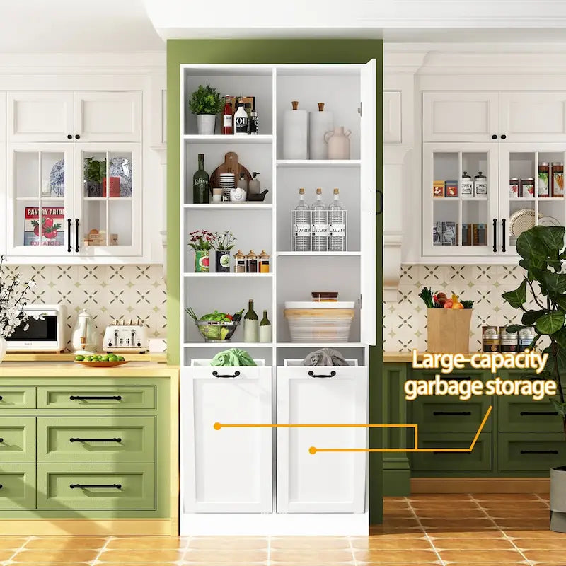 White Multi-Function Storage Cabinet with Rotating Drawers and Glass Accents
