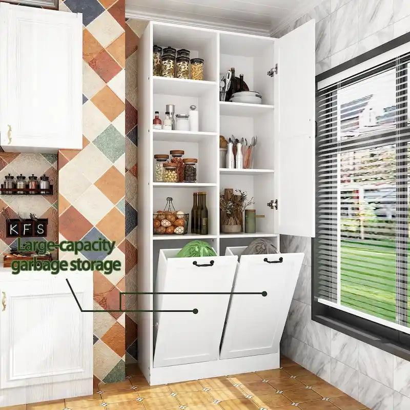 White Multi-Function Storage Cabinet with Rotating Drawers and Glass Accents