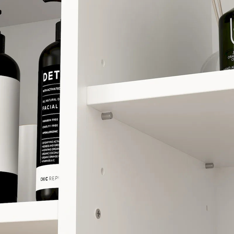 White Multi-Function Storage Cabinet with Rotating Drawers and Glass Accents
