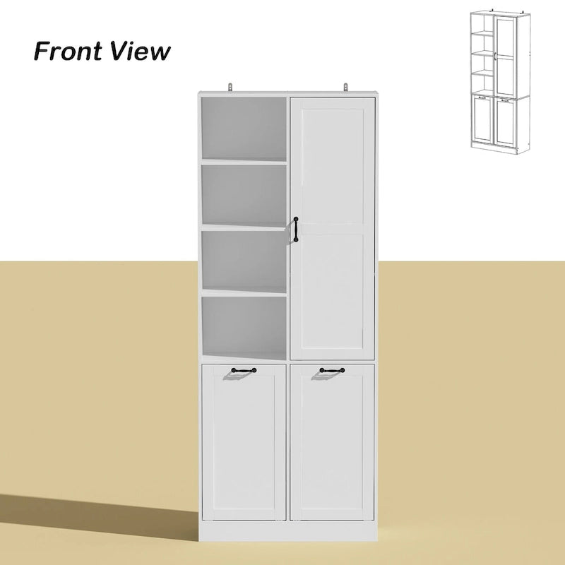 White Multi-Function Storage Cabinet with Rotating Drawers and Glass Accents