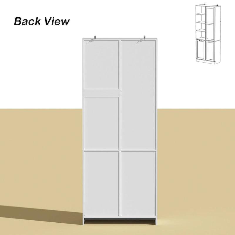 White Multi-Function Storage Cabinet with Rotating Drawers and Glass Accents