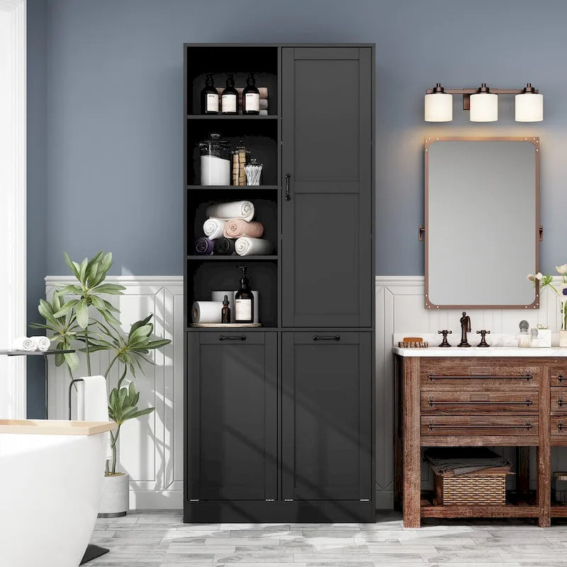 White Multi-Function Storage Cabinet with Rotating Drawers and Glass Accents