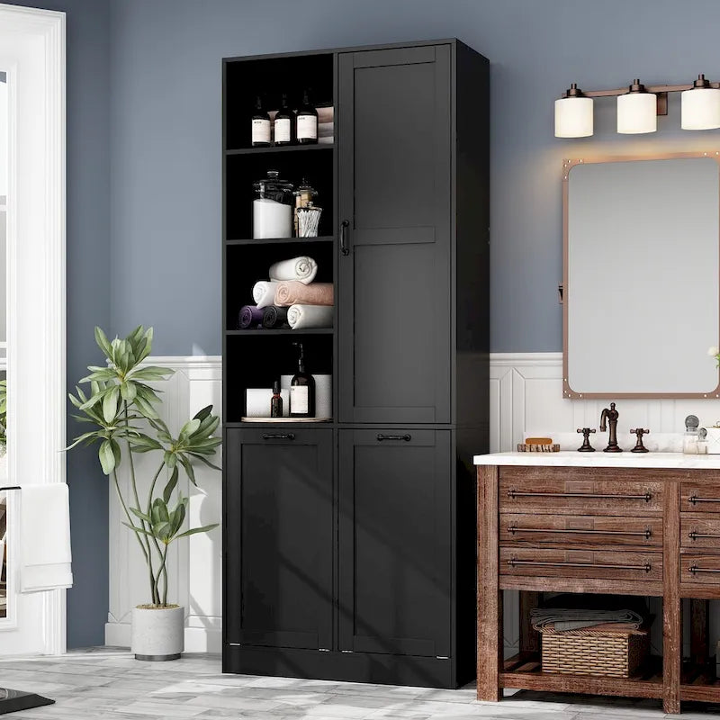 White Multi-Function Storage Cabinet with Rotating Drawers and Glass Accents