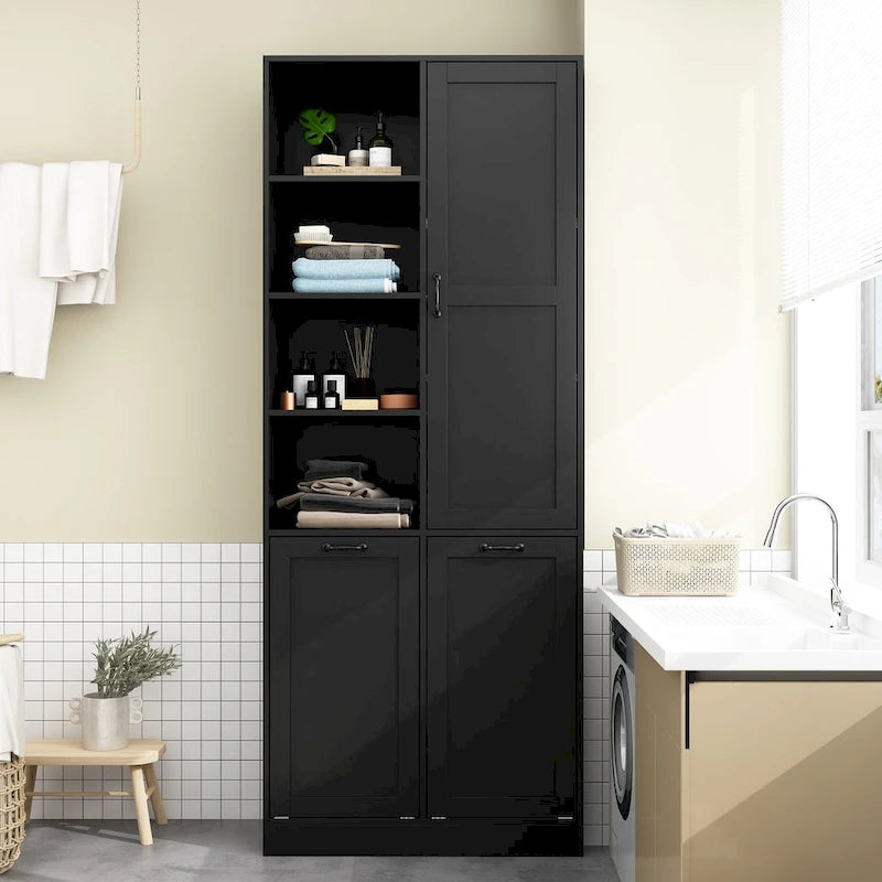 White Multi-Function Storage Cabinet with Rotating Drawers and Glass Accents