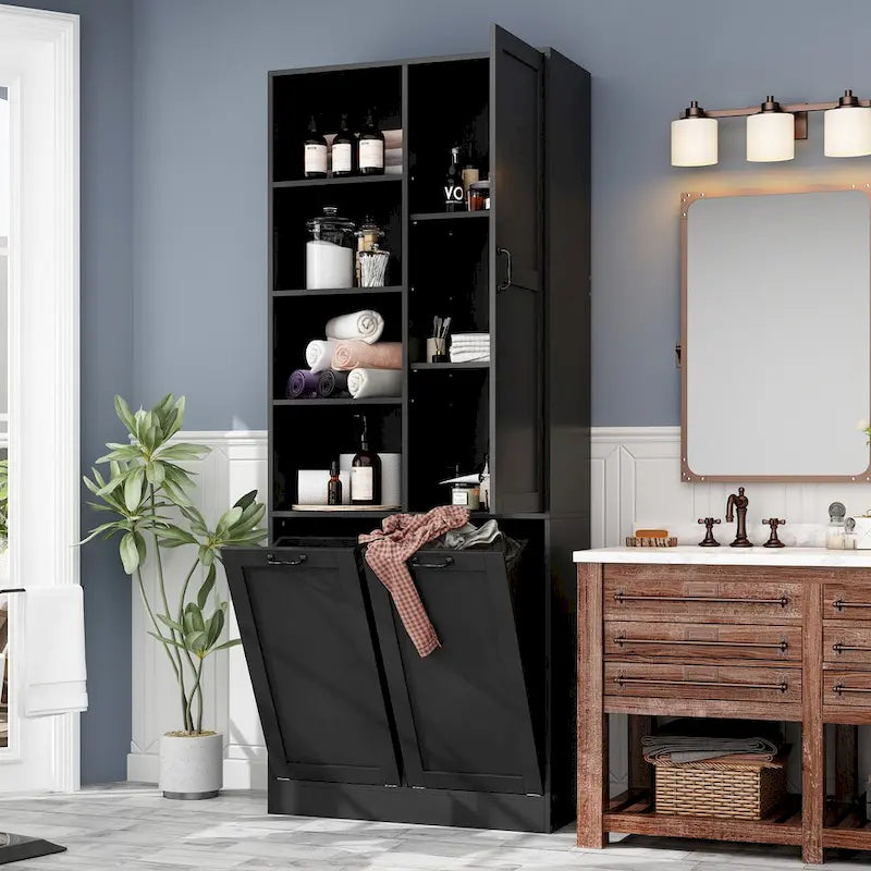 White Multi-Function Storage Cabinet with Rotating Drawers and Glass Accents
