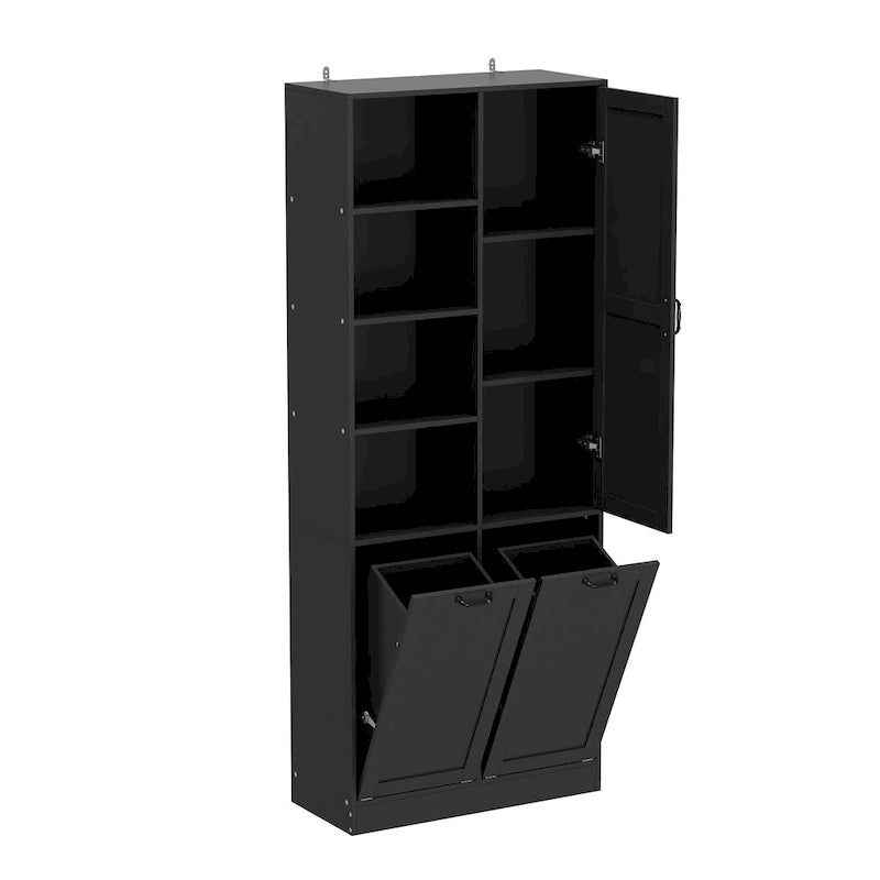 White Multi-Function Storage Cabinet with Rotating Drawers and Glass Accents