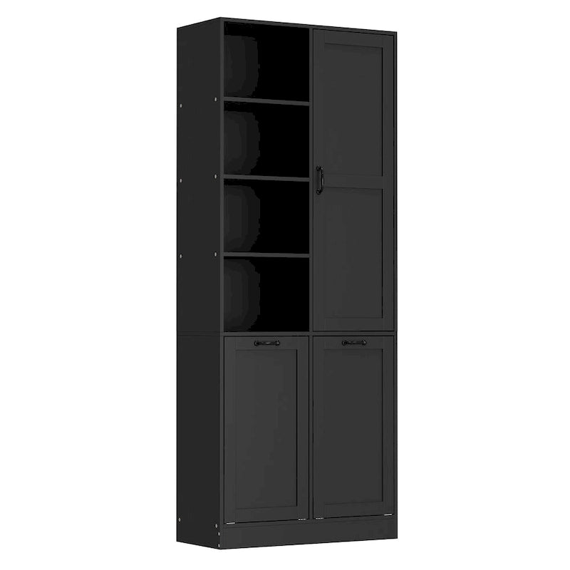 White Multi-Function Storage Cabinet with Rotating Drawers and Glass Accents