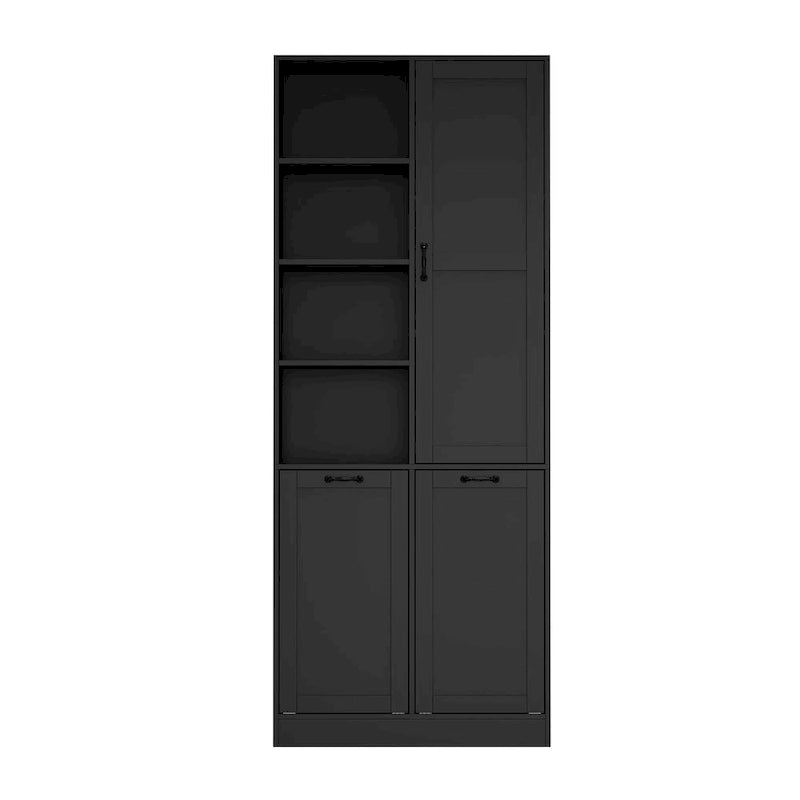 White Multi-Function Storage Cabinet with Rotating Drawers and Glass Accents