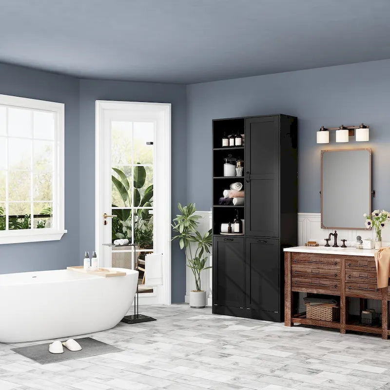 White Multi-Function Storage Cabinet with Rotating Drawers and Glass Accents
