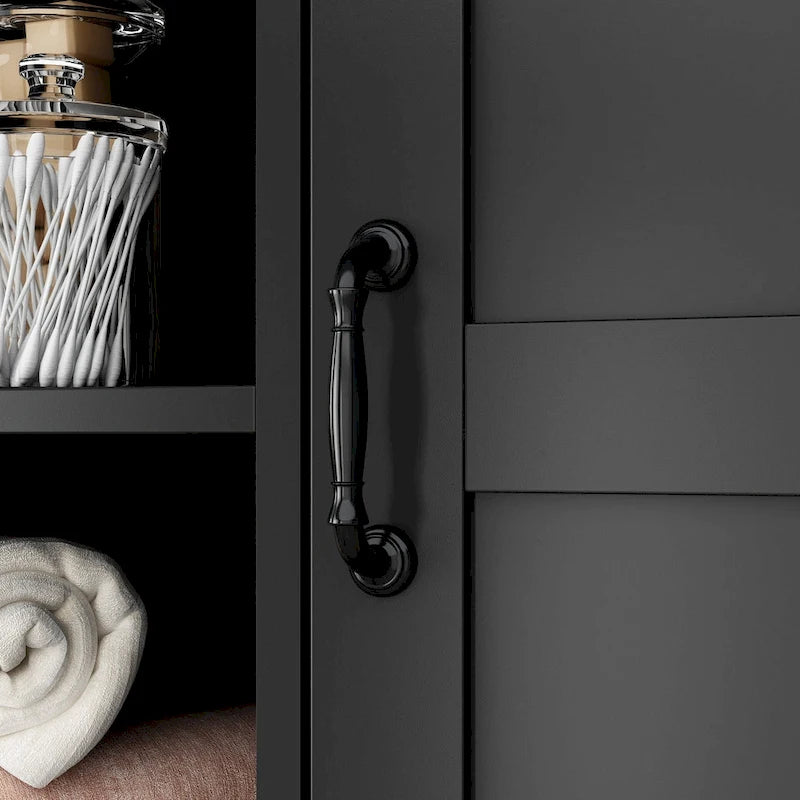 White Multi-Function Storage Cabinet with Rotating Drawers and Glass Accents