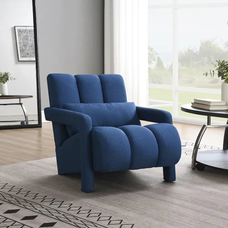 Modern Accent Chair with Pillow, Linen Fabric and High-Density Foam Seat
