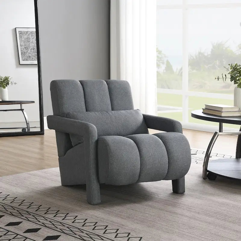 Modern Accent Chair with Pillow, Linen Fabric and High-Density Foam Seat