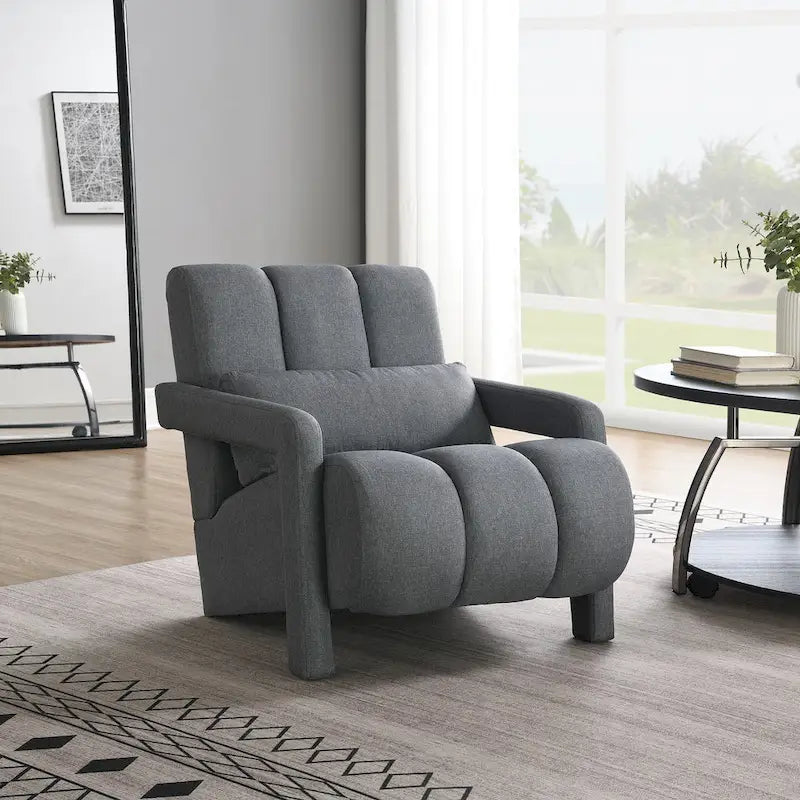 Modern Accent Chair with Pillow, Linen Fabric and High-Density Foam Seat
