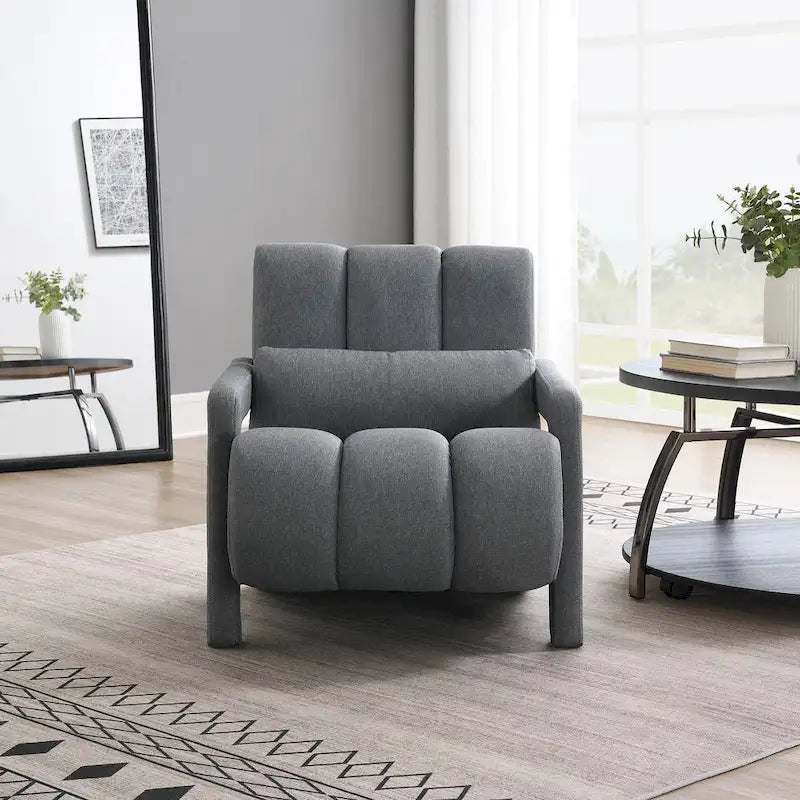 Modern Accent Chair with Pillow, Linen Fabric and High-Density Foam Seat