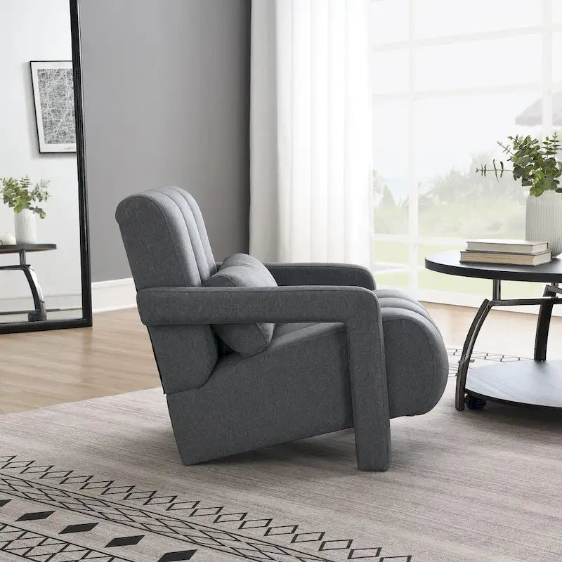 Modern Accent Chair with Pillow, Linen Fabric and High-Density Foam Seat