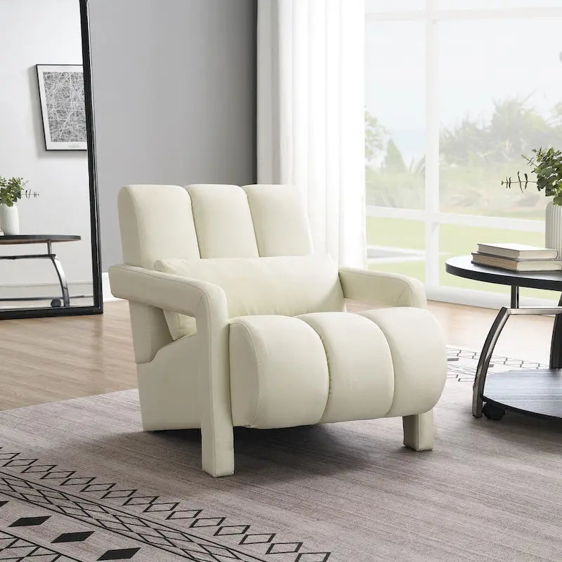 Modern Accent Chair with Pillow, Linen Fabric and High-Density Foam Seat
