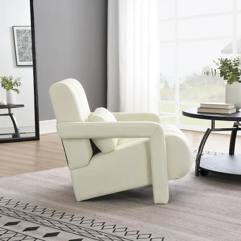 Modern Accent Chair with Pillow, Linen Fabric and High-Density Foam Seat