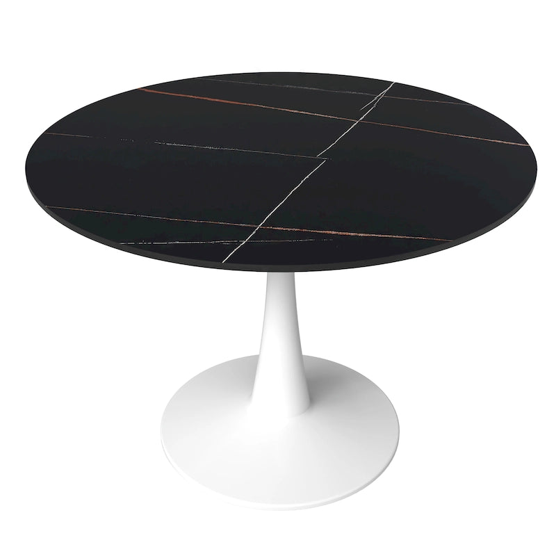 40-Inch Round Dining Table for 4 with Sintered Stone Top and Steel Pedestal Base