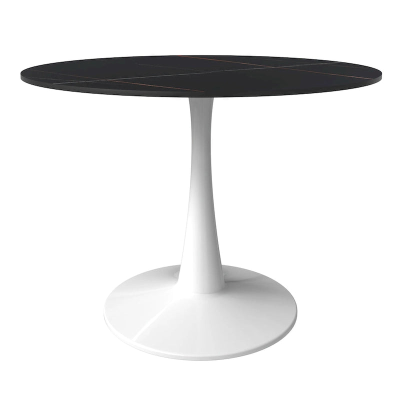 40-Inch Round Dining Table for 4 with Sintered Stone Top and Steel Pedestal Base