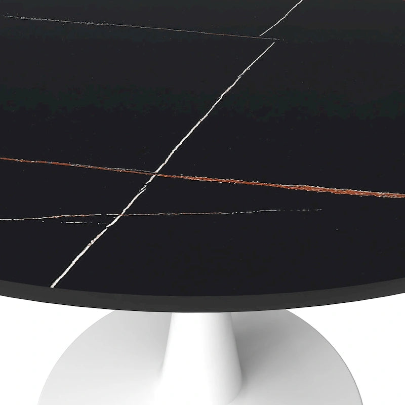 40-Inch Round Dining Table for 4 with Sintered Stone Top and Steel Pedestal Base