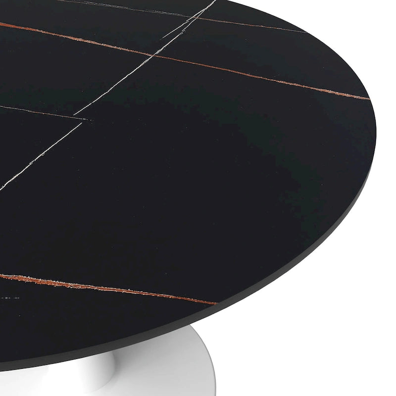 40-Inch Round Dining Table for 4 with Sintered Stone Top and Steel Pedestal Base