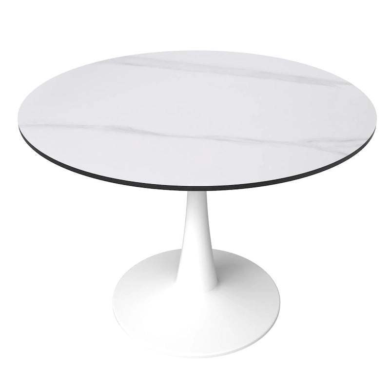 40-Inch Round Dining Table for 4 with Sintered Stone Top and Steel Pedestal Base