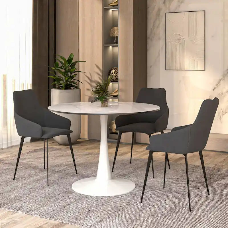 40-Inch Round Dining Table for 4 with Sintered Stone Top and Steel Pedestal Base