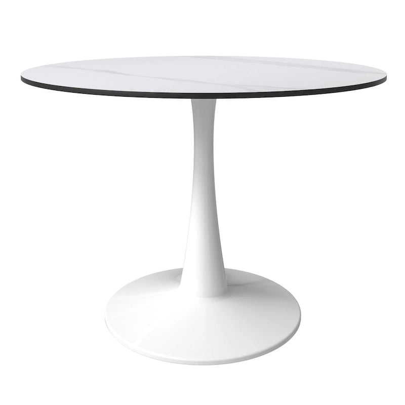 40-Inch Round Dining Table for 4 with Sintered Stone Top and Steel Pedestal Base