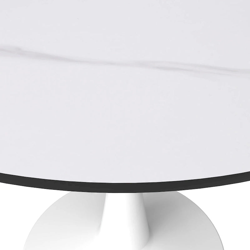 40-Inch Round Dining Table for 4 with Sintered Stone Top and Steel Pedestal Base