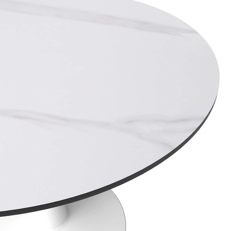 40-Inch Round Dining Table for 4 with Sintered Stone Top and Steel Pedestal Base