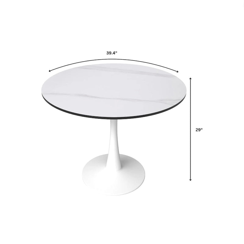 40-Inch Round Dining Table for 4 with Sintered Stone Top and Steel Pedestal Base