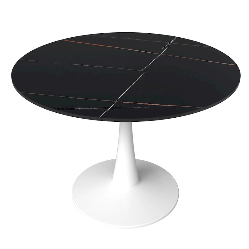 40-Inch Round Dining Table for 4 with Sintered Stone Top and Steel Pedestal Base