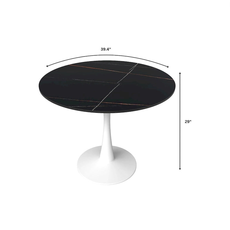 40-Inch Round Dining Table for 4 with Sintered Stone Top and Steel Pedestal Base