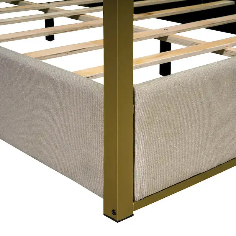 Queen Canopy Platform Bed with Upholstered Headboard and Metal Frame