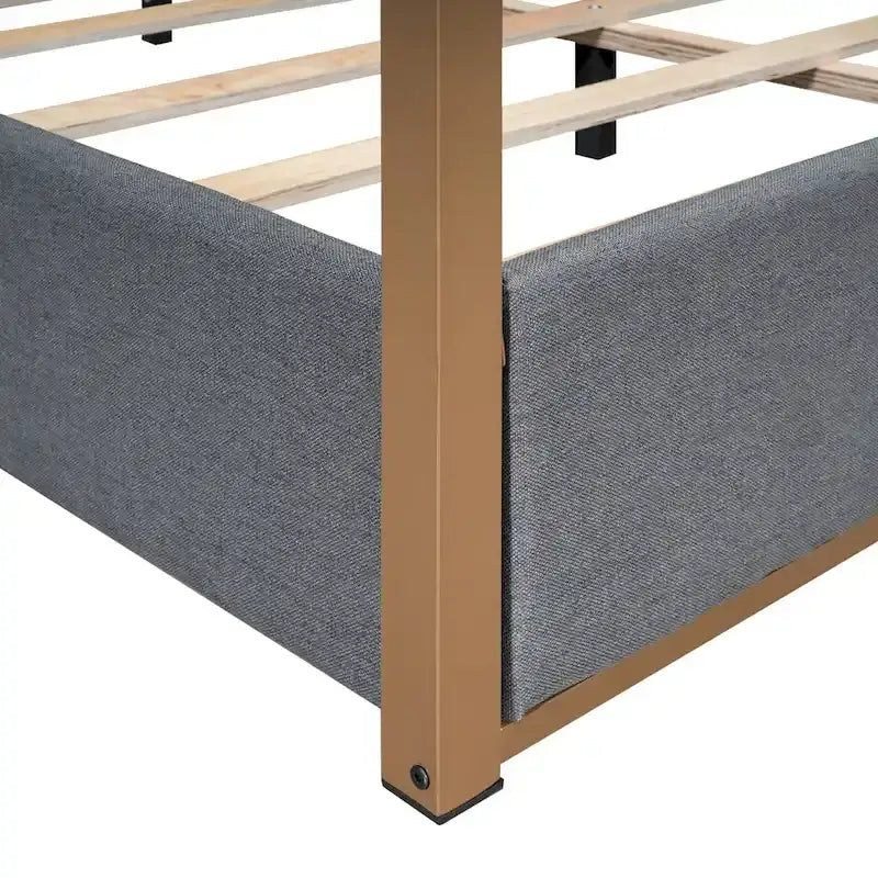 Queen Canopy Platform Bed with Upholstered Headboard and Metal Frame