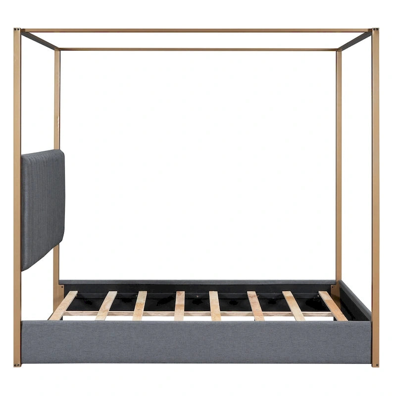 Queen Canopy Platform Bed with Upholstered Headboard and Metal Frame